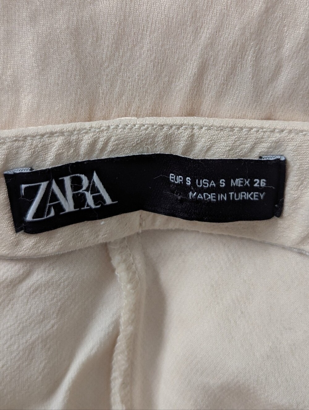 Zara Pull On Satin Midi Skirt Front Slit Elastic Waist Beige Small S - Picture 6 of 8